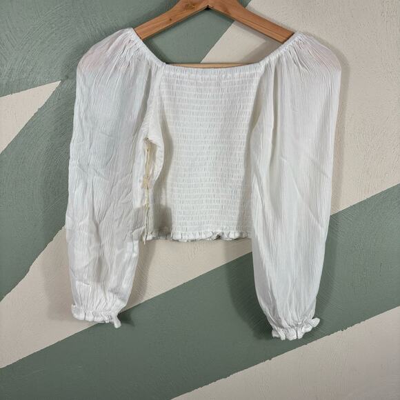 Chelsea & Violet Women's Size Medium White Knitted Crop-Top Boho Inspired Blouse - Picture 11 of 11